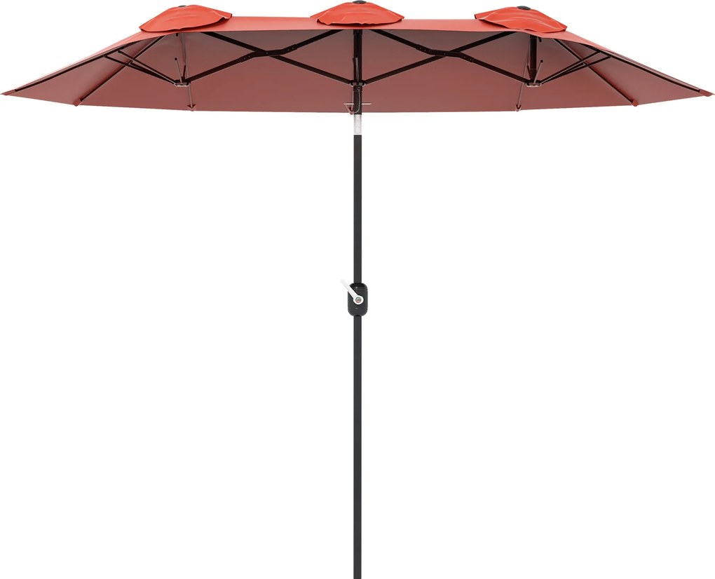 Chapéu de Sol Duplo Chapéu de Sol de Jardim com Inclinação de 45° Manivela Estrutura de Aço 295x152x222 cm Vermelho