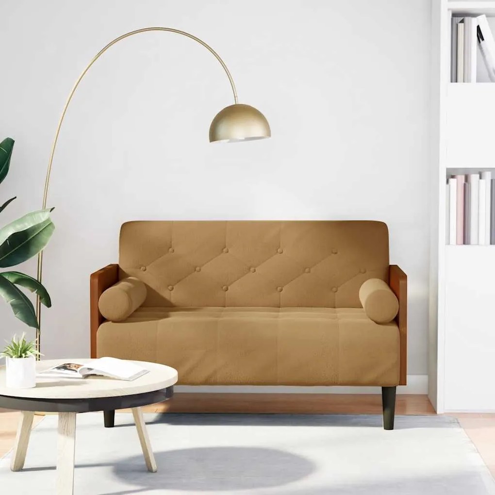 vidaXL Sofá-luvas com rolos 110 cm veludo castanho
