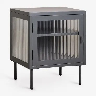 Pack De 2 Mesas De Cabeceira Retangulares 45x40 Cm Em Aço E Vidro Paoline Negro-de-fumo - Sklum