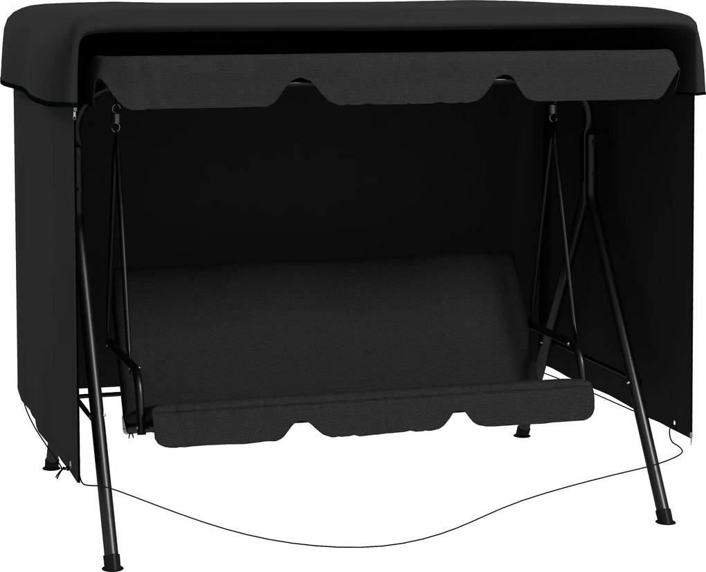Outsunny Capa de Proteção para Baloiço de Jardim Impermeável de 3 Lugares com Fecho Antipoeira e Antivento 215x155x150 cm Preto | Aosom Portugal