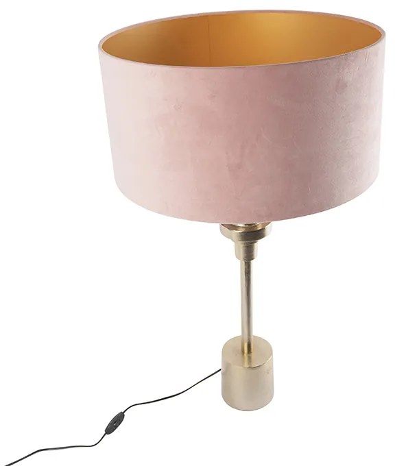 Abajur Art Déco ouro veludo tom rosa 50 cm - Diverso Art Deco