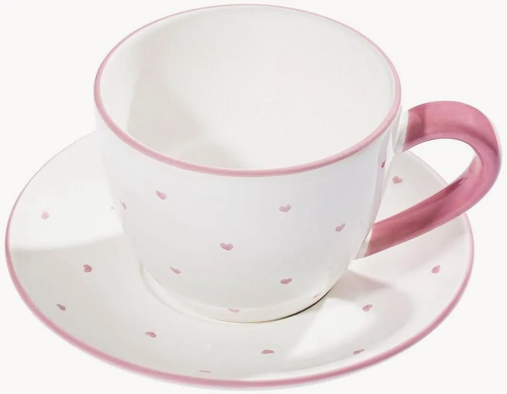 Chávena de chá com pires artesanal Herzerl Rosa, conjunto de 2