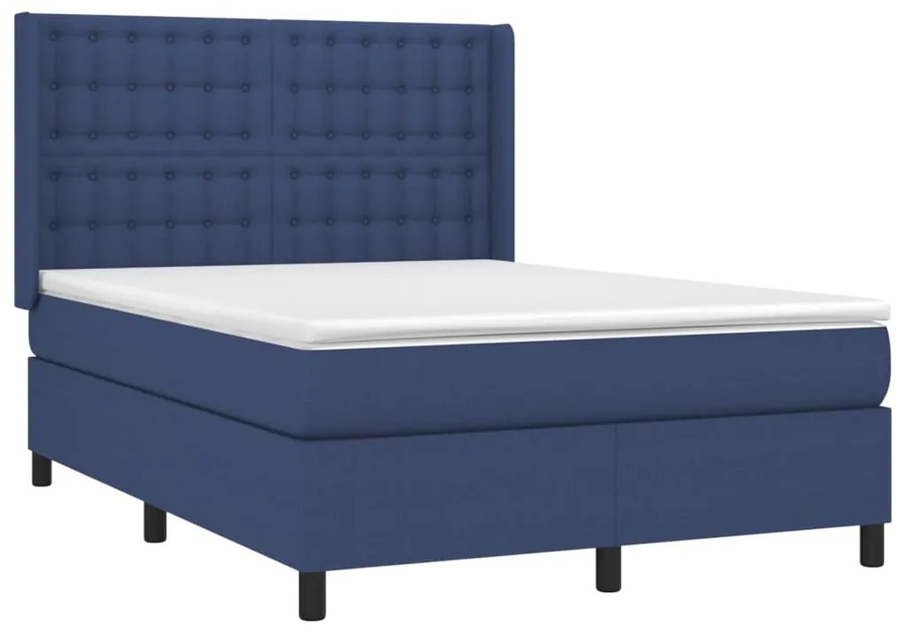 Cama box spring c/ colchão e LED 140x200 cm tecido azul