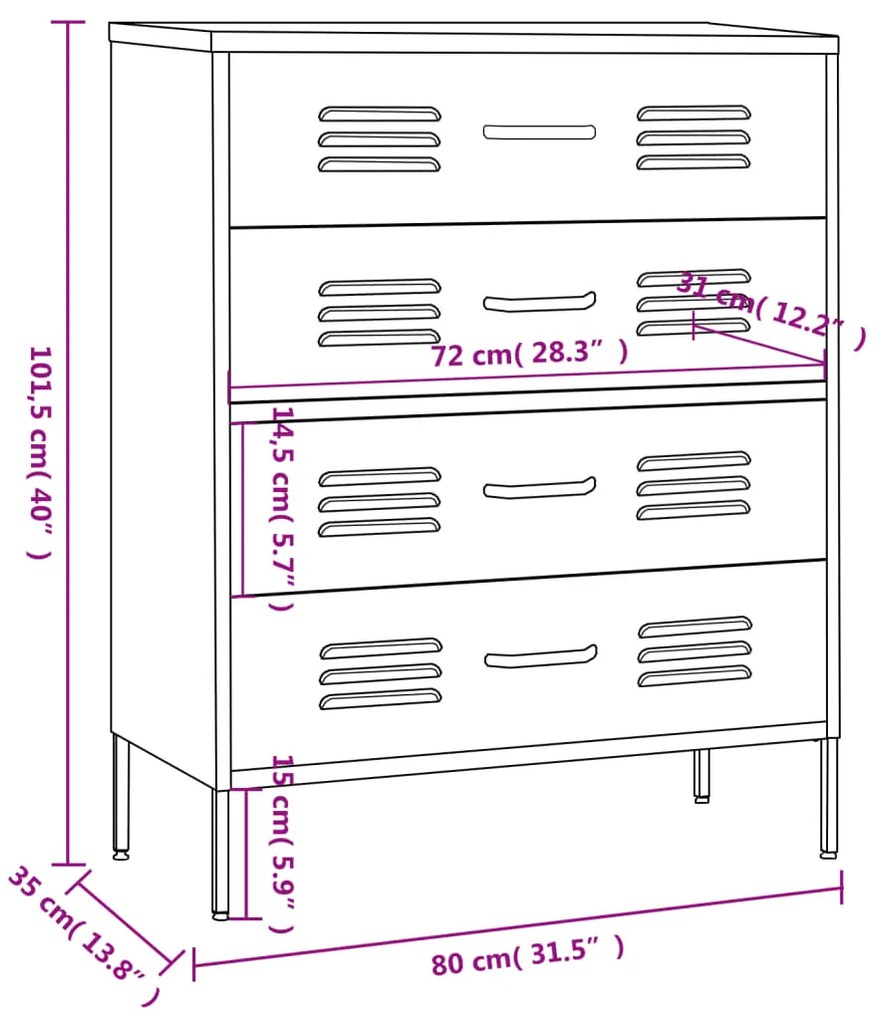 Cómoda/aparador com gavetas aço 80x35x101,5 cm branco