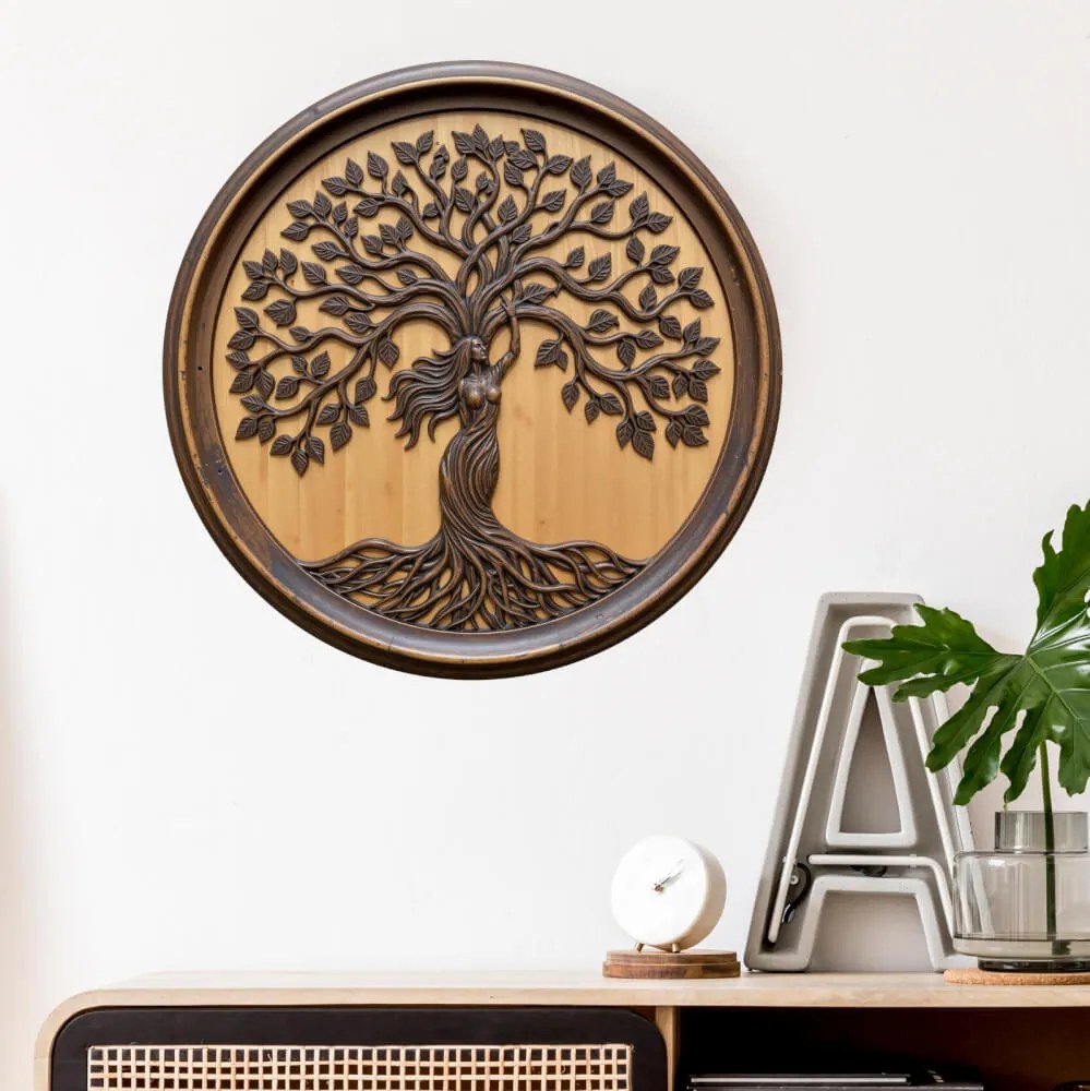 Autocolante redondo - Deusa da Árvore da Vida (motivo mitológico)