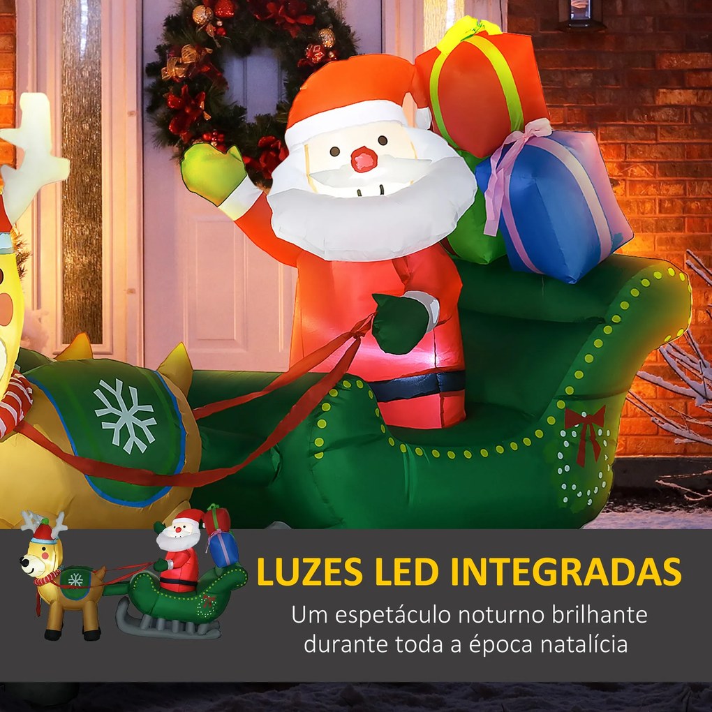 Decoração Insuflável de Natal Pai Natal com Trenó e 2 Renas Decoração