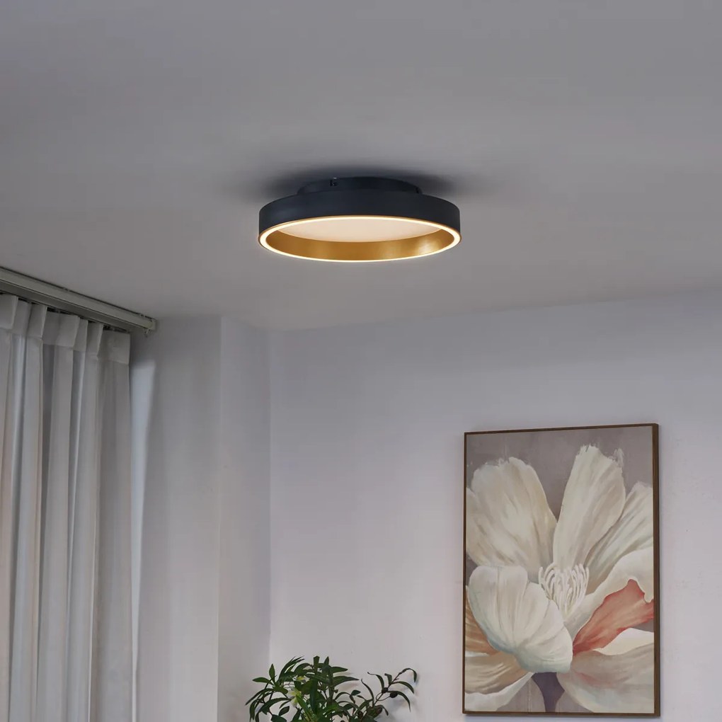 Candeeiro de Teto de Design Preto com Dourado 40cm incl. LED Interruptor de 3 Vias - Ingo