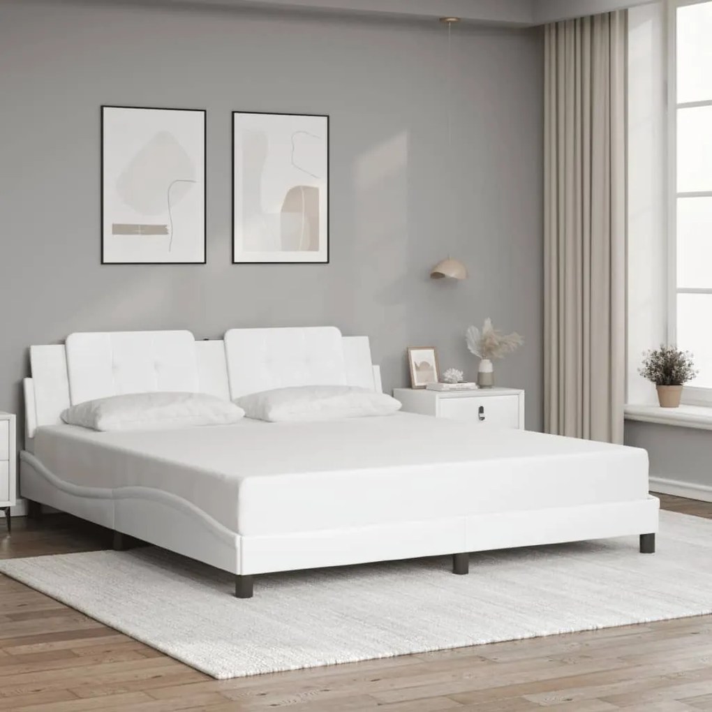 Estrutura cama c/ luzes LED 180x200 cm couro artificial branco