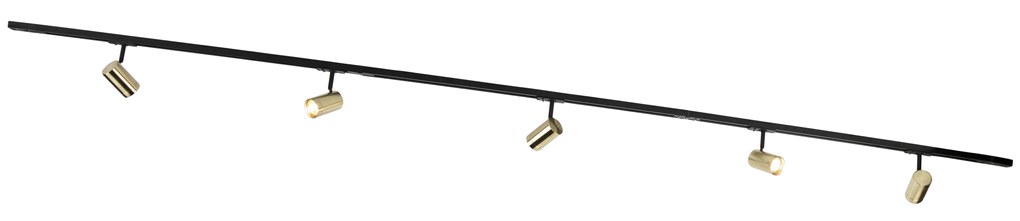 Sistema de calhas com 5 focos monofásicos preto com dourado - Jeana Moderno