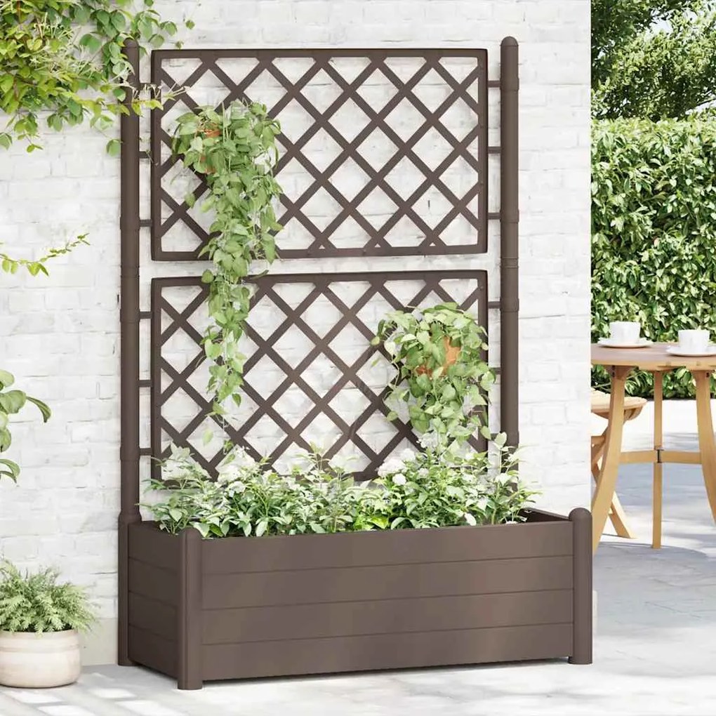 Vaso/floreira de jardim com treliça 100x43x142 cm PP cor moca