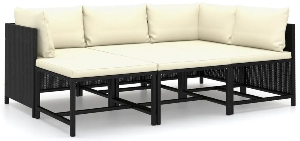6 pcs conjunto lounge de jardim c/ almofadões vime PE preto