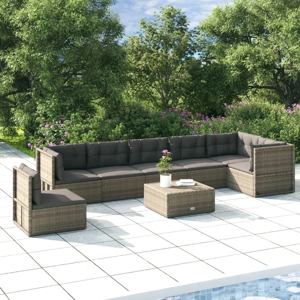 vidaXL 7 pcs conjunto lounge de jardim c/ almofadões vime PE cinzento