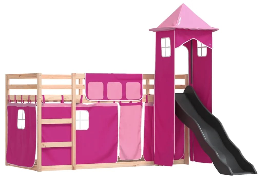Beliche com escorrega e cortinas 90x190 cm rosa