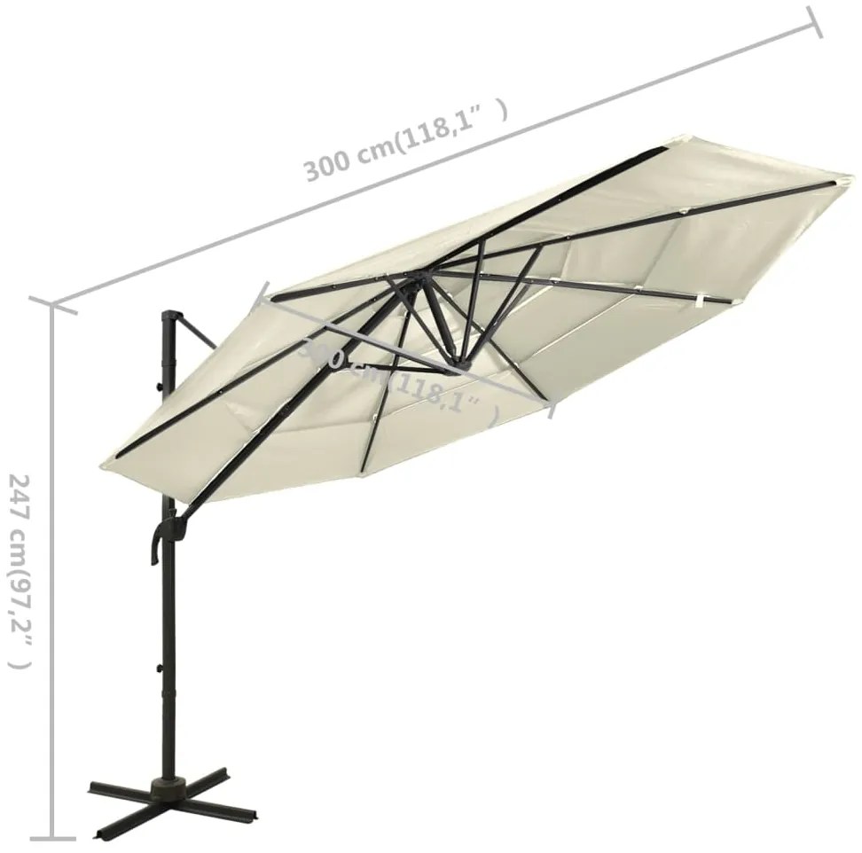Guarda-sol de 4 camadas com poste de alumínio 3x3 m areia