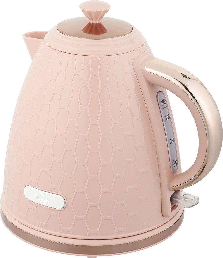 HOMCOM Chaleira Elétrica, 1,7L, Função de Fervura Rápida, 2,2kW, Sem Fios com Filtro Anti-calcário Removível, Rosa Claro | Aosom Portugal