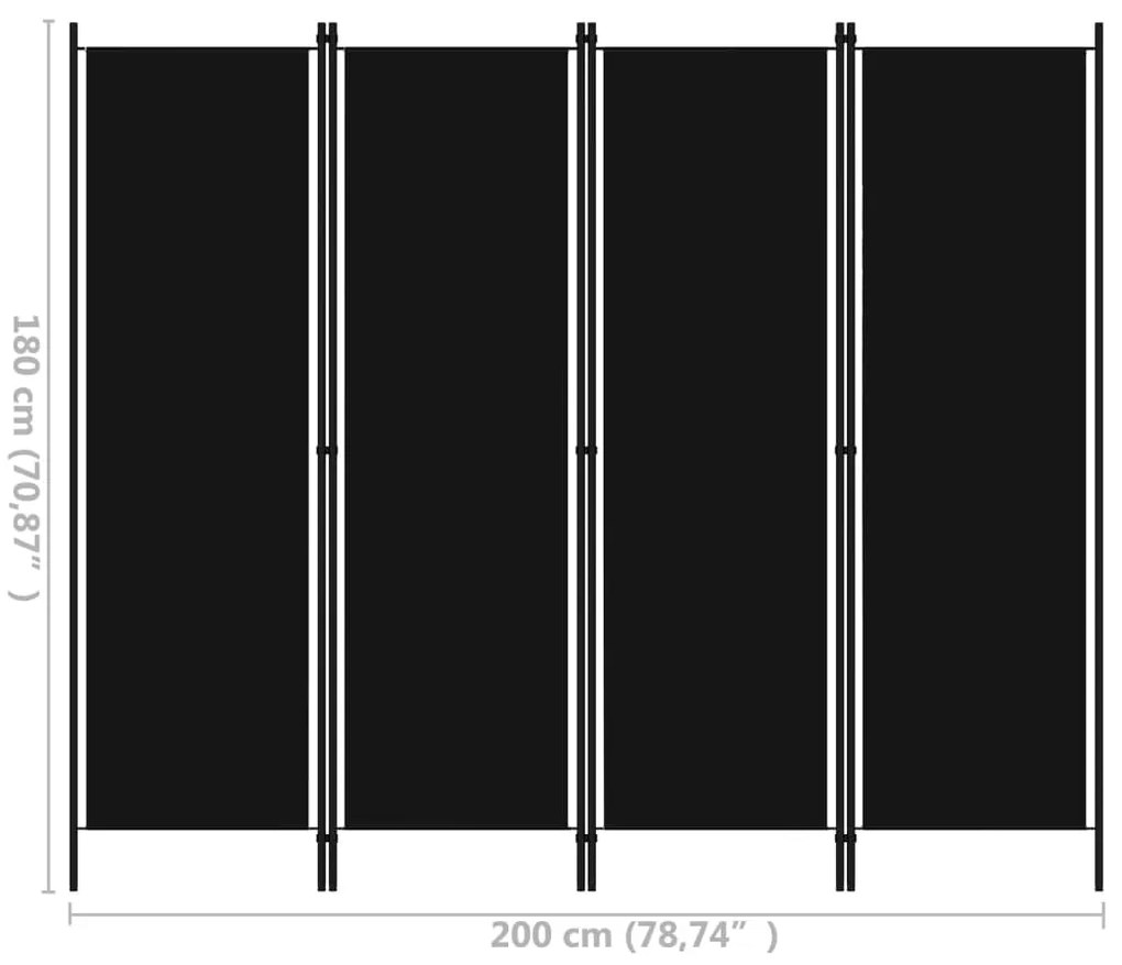 Divisória de quarto com 4 painéis 200x180 cm preto
