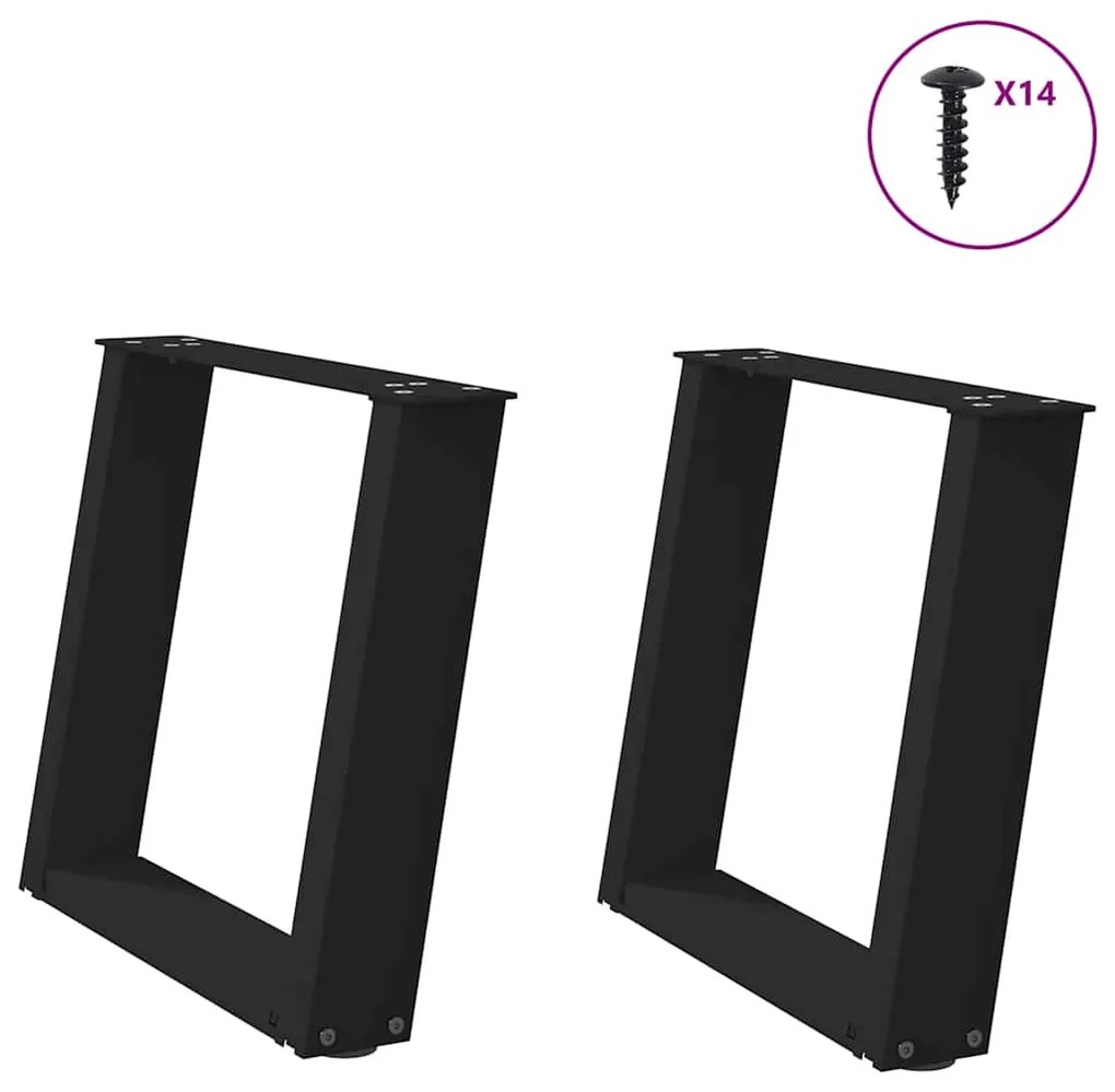 vidaXL Pés para mesa de centro em formato de U, 2 peças, preto, 50x(42-43) cm, aço