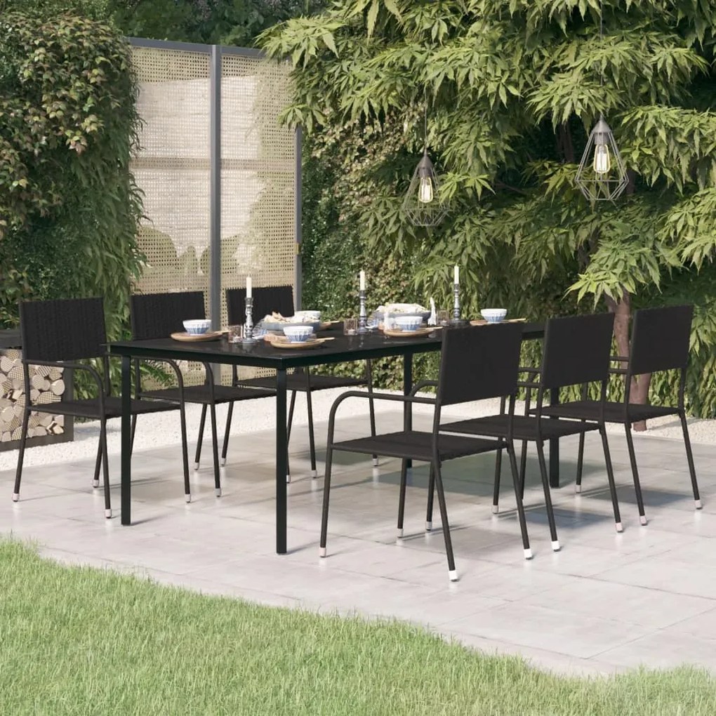3100107 vidaXL Mesa de jantar para jardim 200x100x74 cm aço e vidro preto