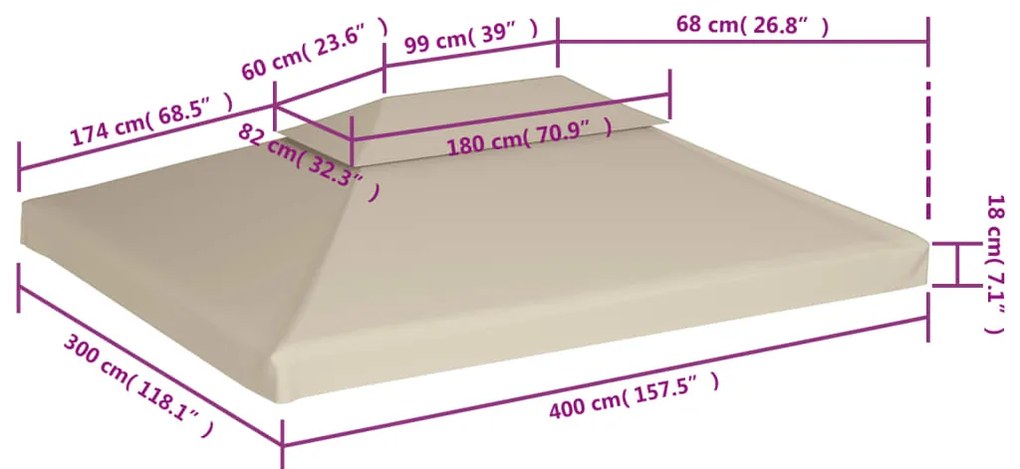 Cobertura de substituição p/ gazebo 310 g/m² bege 3x4 m