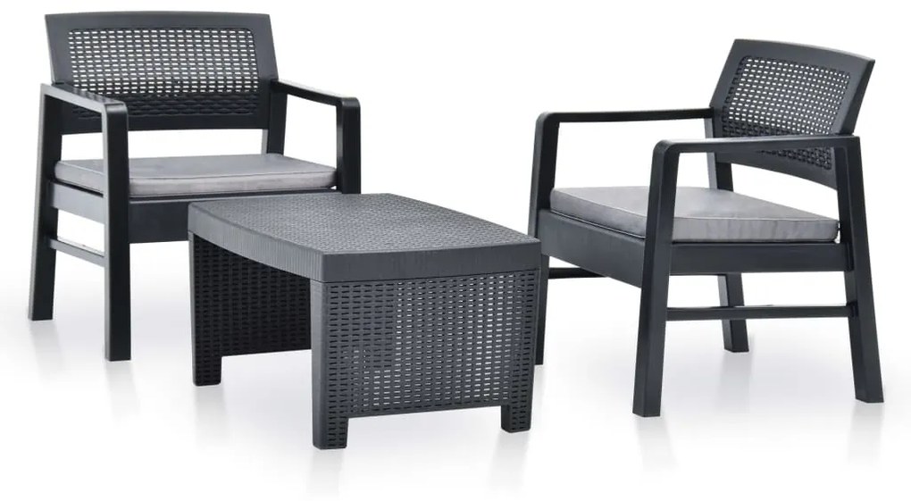 vidaXL Conjunto lounge para jardim 3 pcs plástico antracite