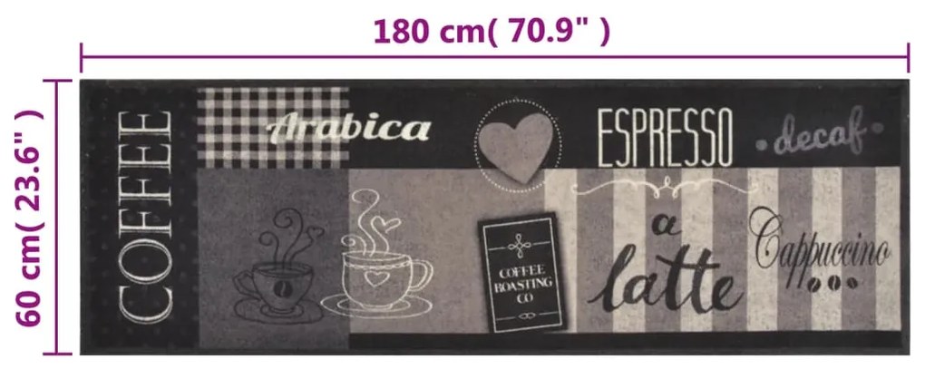Tapete de cozinha lavável 60x180 cm veludo padrão café preto
