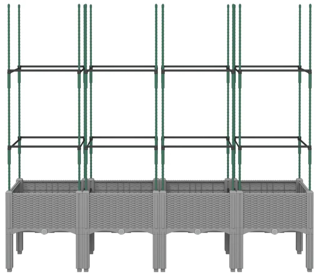 Vaso/floreira jardim c/treliça 160x40x142,5cm PP cinzento-claro