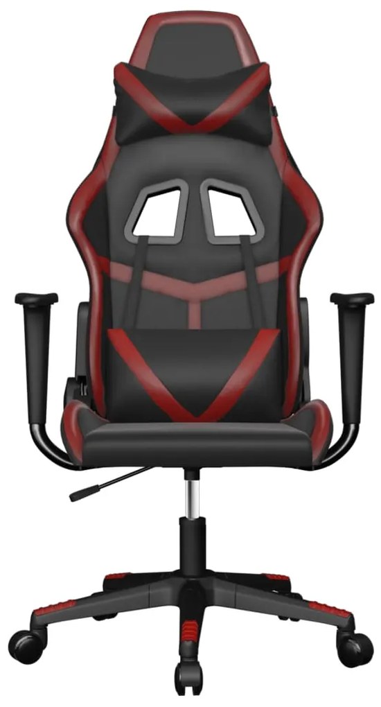 Cadeira gaming massagens couro artificial preto/vermelho tinto