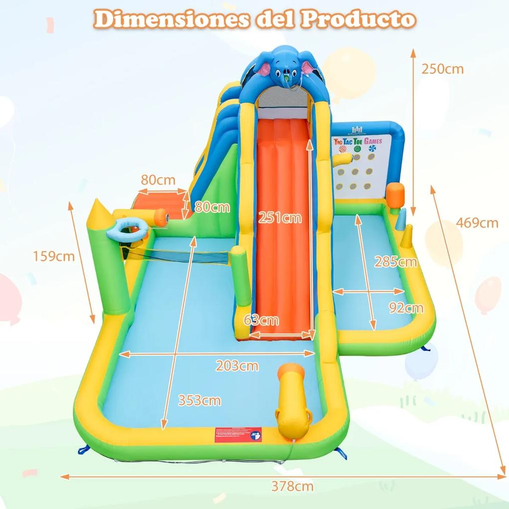 Castelo aquático insuflável grande 9 em 1 sem soprador para crianças dos 3 aos 10 anos com parede de escalada Piscina de salpicos 378 x 469 x 250 cm M