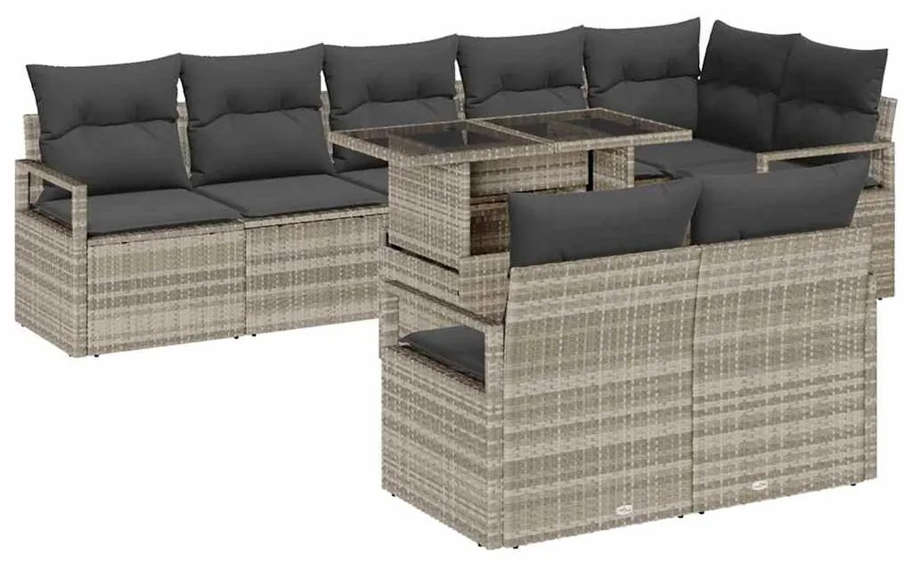 Conjunto de Sofá de Jardim de 9 Peças com Almofadas Cinza Claro Rattan