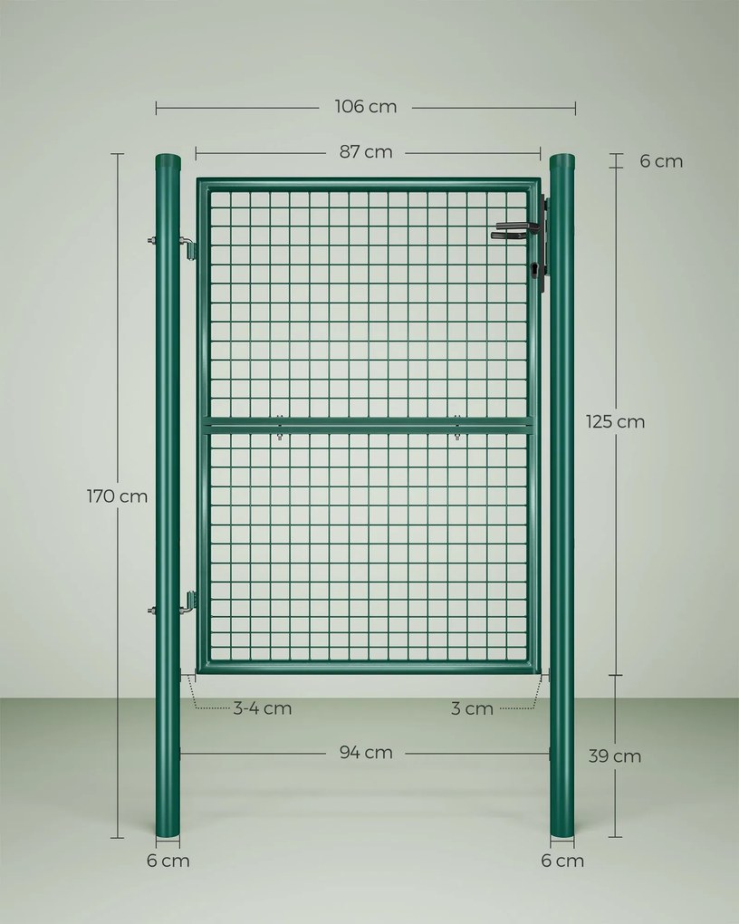 Portão de jardim em aço galvanizado 106 x 6 x 170 cm verde