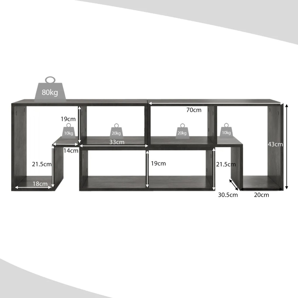 Movel de TV Ajustável de 3 Peças para Televisores até 65" para a Sala de Estar, Quarto e Estúdio Cinza