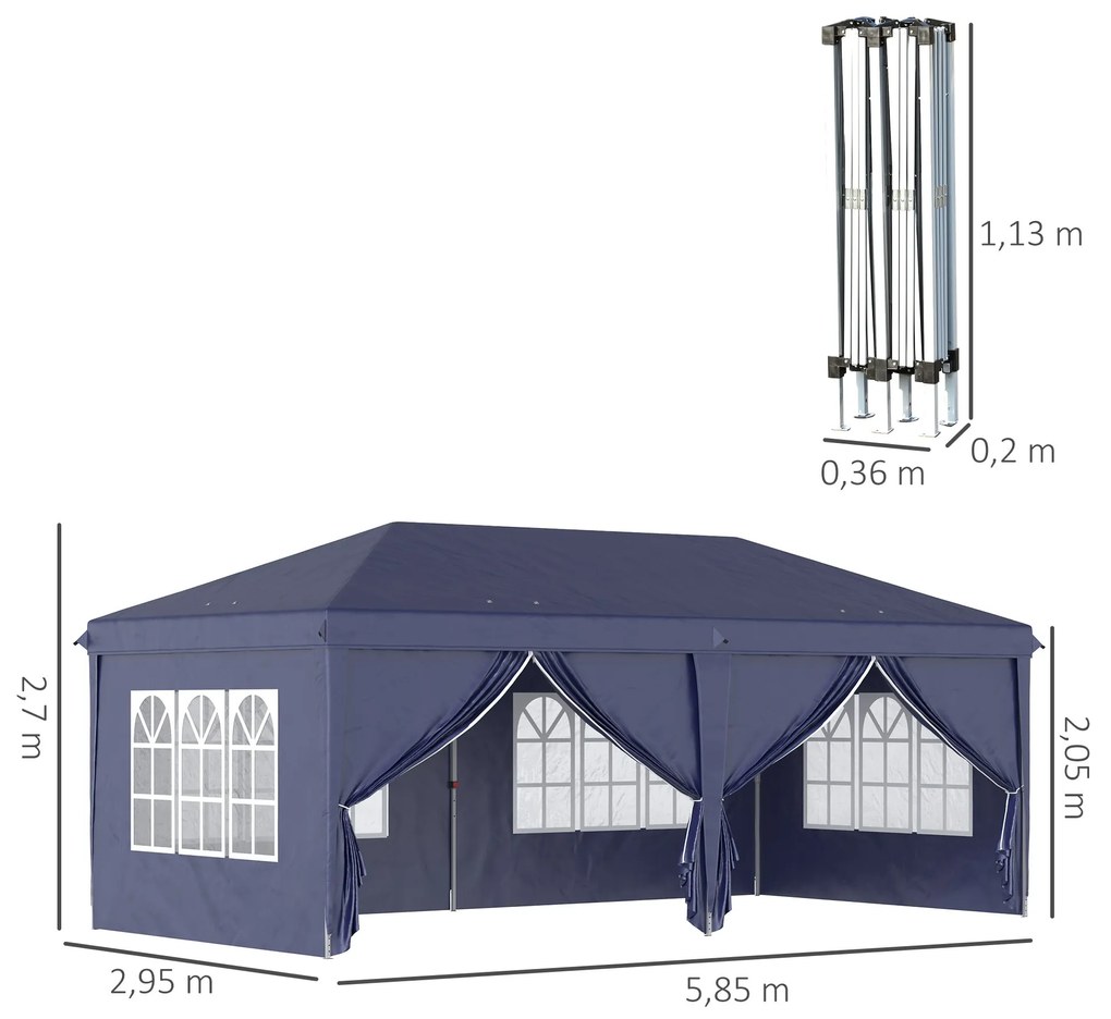 Tenda para Festas 585x295x270 cm com Paredes Laterais Amovíveis Tenda