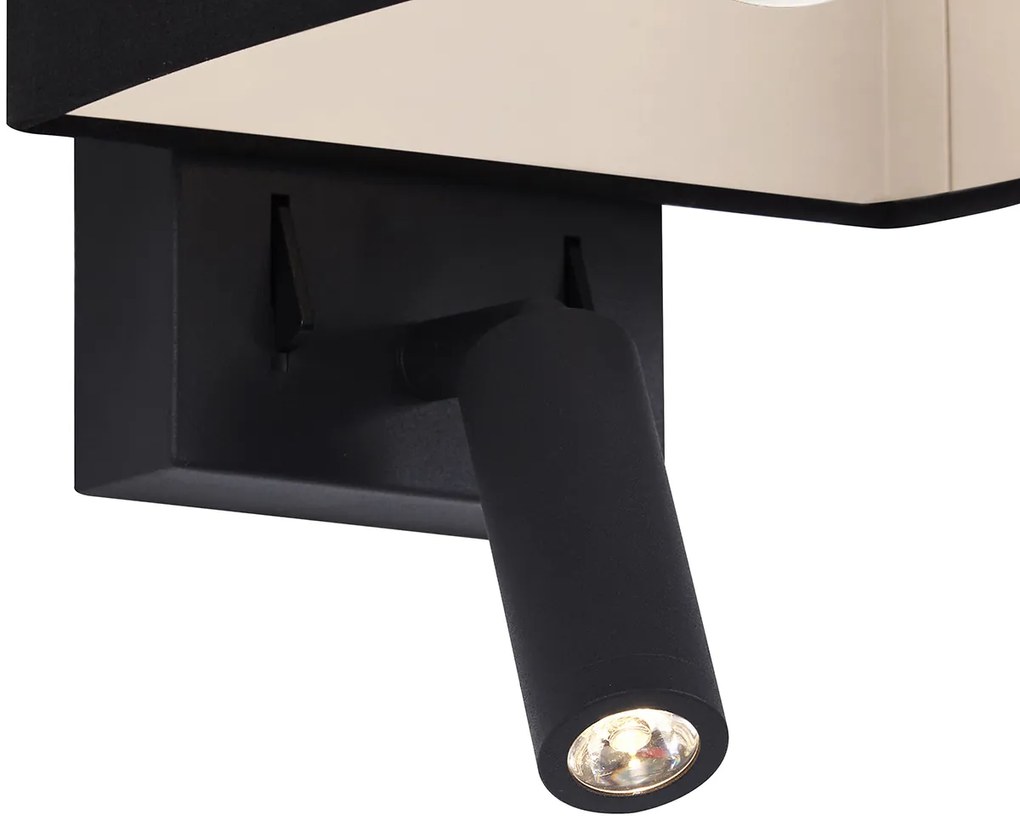 LED Candeeiro de parede moderno preto quadrado com luz de leitura - Puglia Moderno