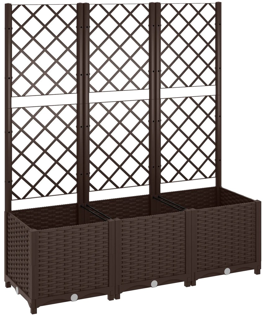 Outsunny Floreira com Treliça de PP com Drenagem e Amplo Espaço para Plantas Trepadoras Vaso com Suporte para Jardim 120x40x135 cm Marrom | Aosom Portugal