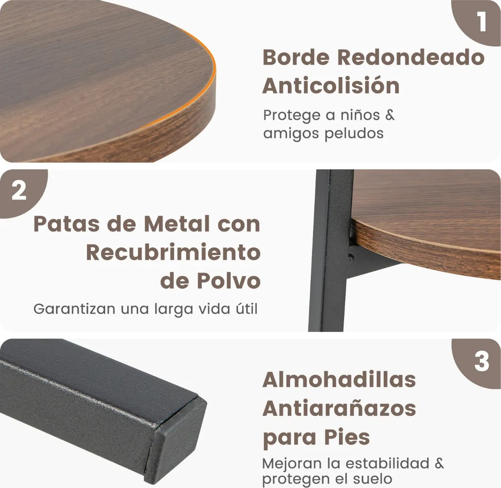 Mesa Auxiliar Redonda de 2 Níveis, 43 x 39 x 55 cm, Arrumação Aberta, Cor Nogueira