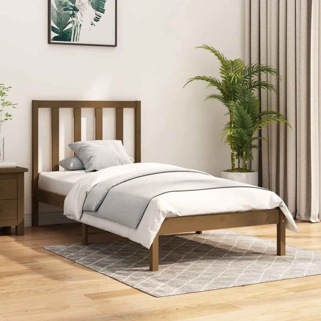vidaXL Estrutura de cama solteiro 90x190 cm pinho maciço castanho mel