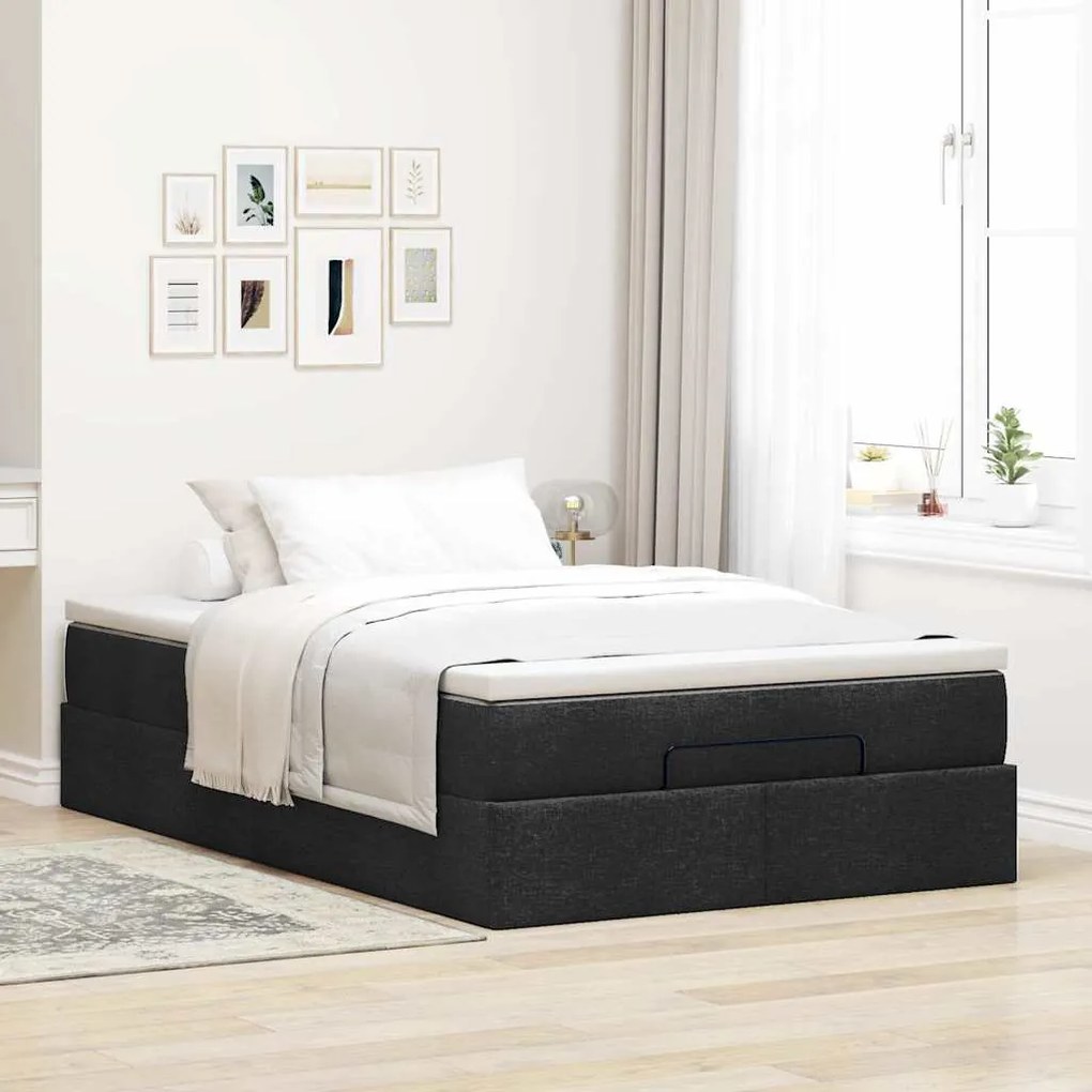Estrutura de cama otomana com colchão preto 120x190 cm tecido