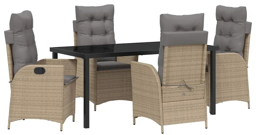 conjunto de jantar de jardim de 5 peças com almofadas bege em rattan d