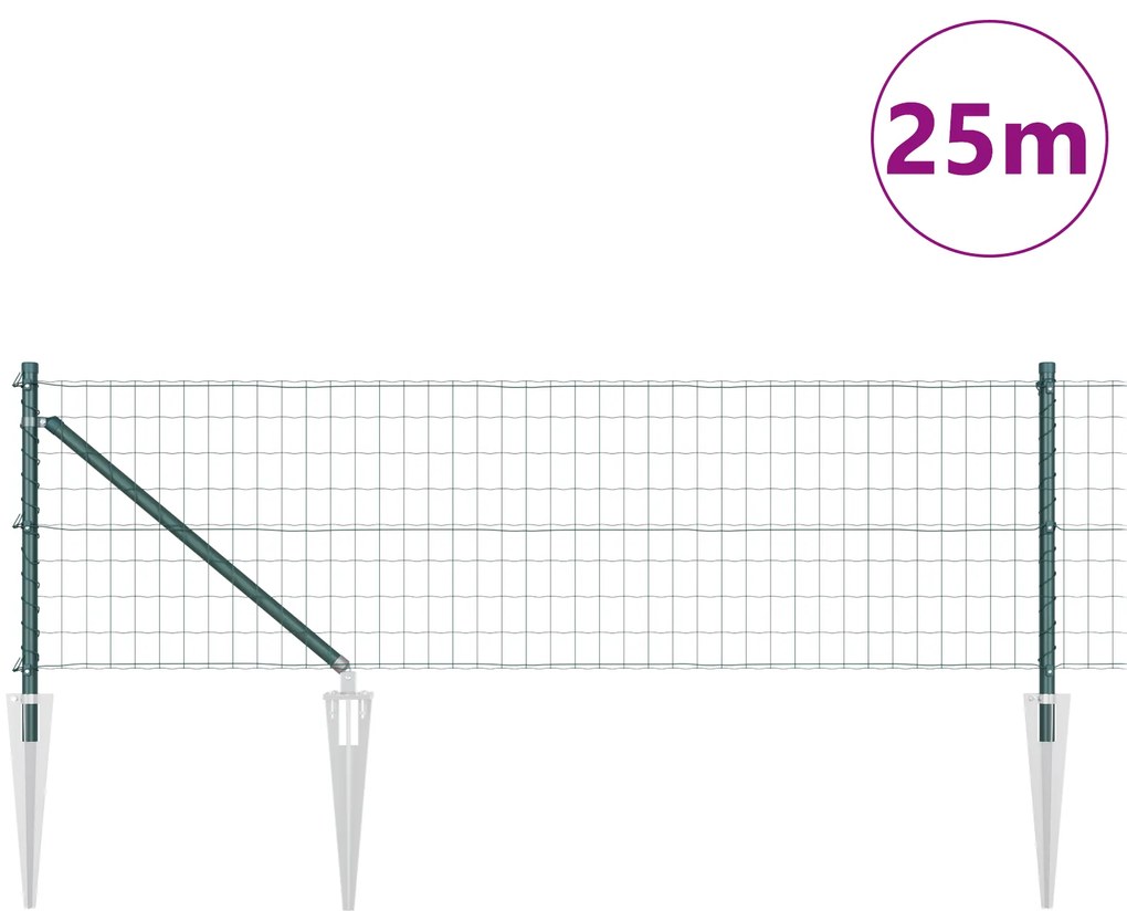 Cerca Euro com 13 Postes de Pico 0.4x25 m Aço Galvanizado Verde
