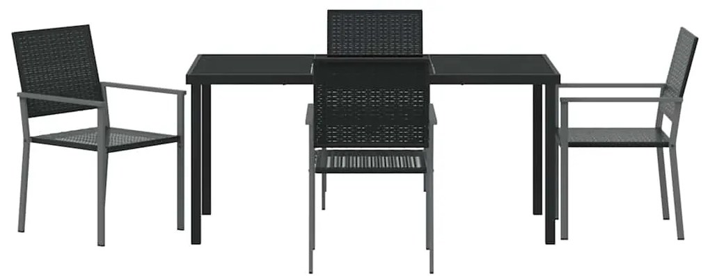 Conjunto de Jantar de Jardim 5 Peças Preto em Rattan Sintético