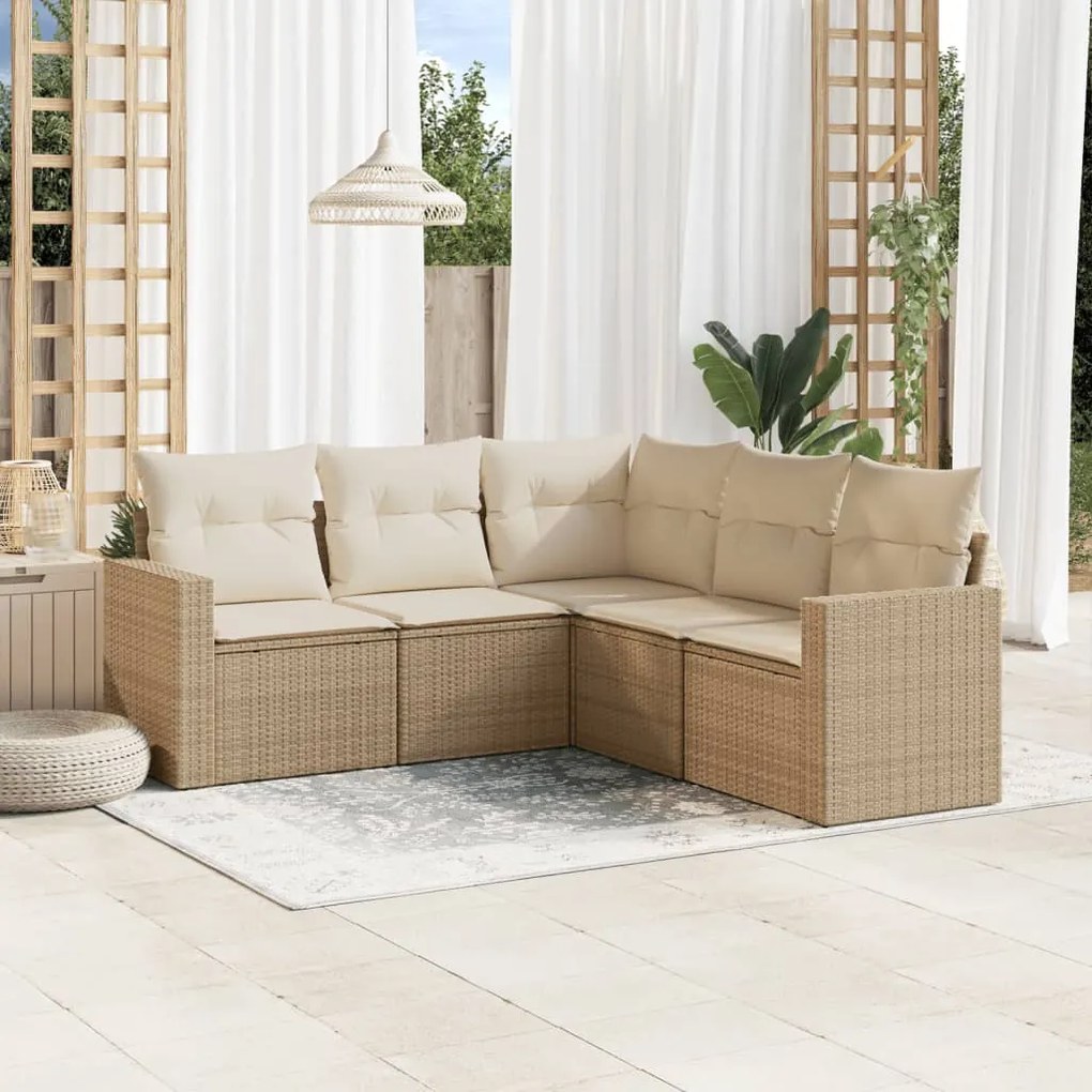 5 pcs conjunto de sofás p/ jardim com almofadões vime PE bege