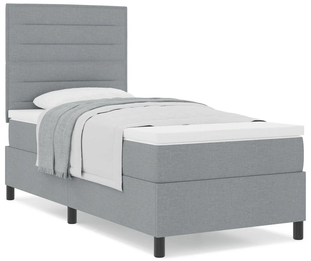 Cama Box Spring com Colchão Cinza Claro 80x200 cm Tecido