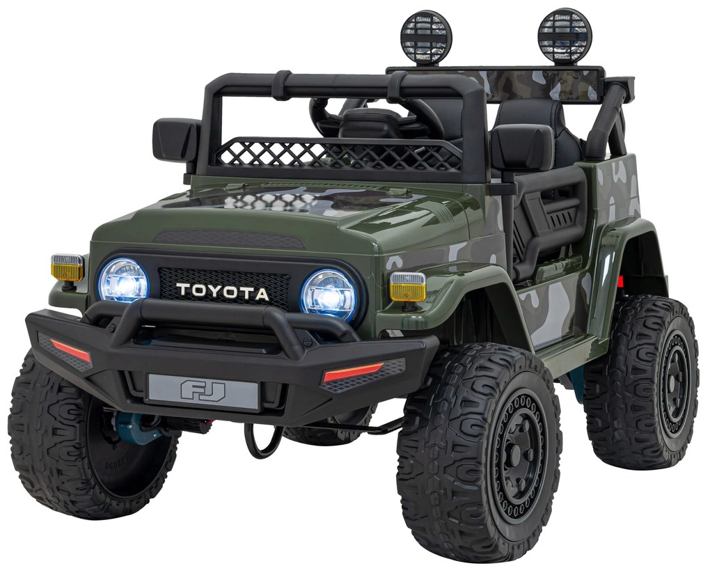 Jipe elétrico para Crianças Toyota FJ Cruiser 12V 4x4, Rodas Espuma EVA, Assentocouro ecológico Verde Camuflado