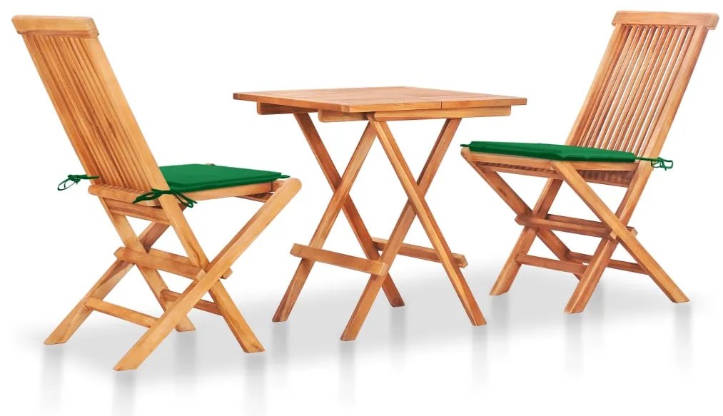 Conjunto bistrô c/ almofadões verdes 3 pcs teca maciça