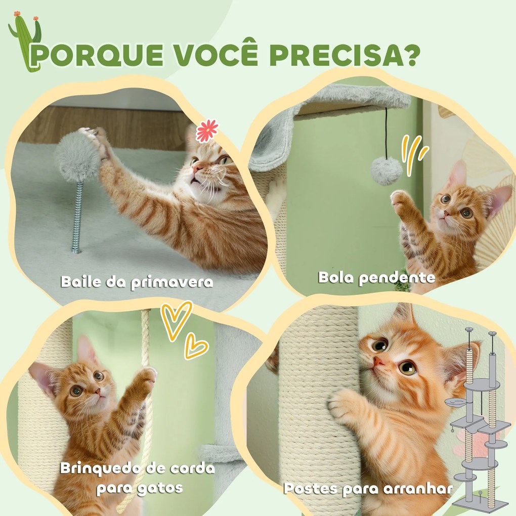 PawHut Arranhador para Gatos do Chão ao Teto 225-255 cm Arranhador par