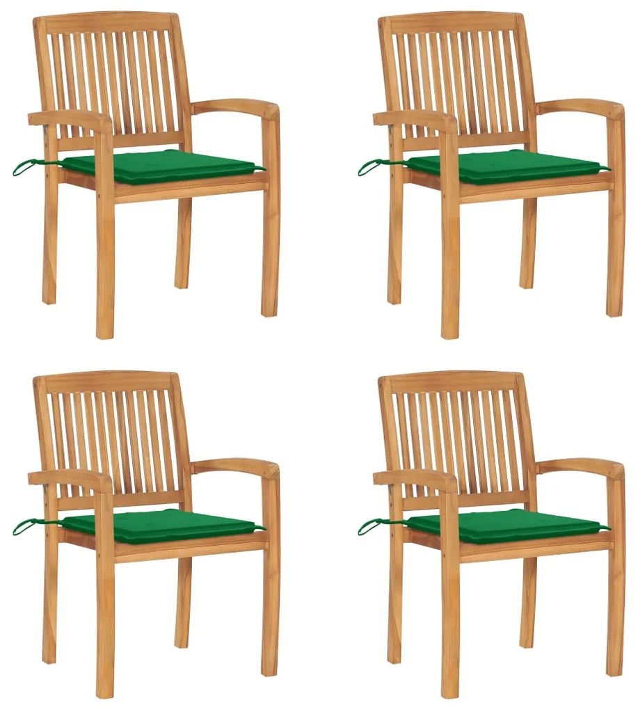 vidaXL Cadeiras de jardim empiháveis c/ almofadões 4 pcs teca maciça