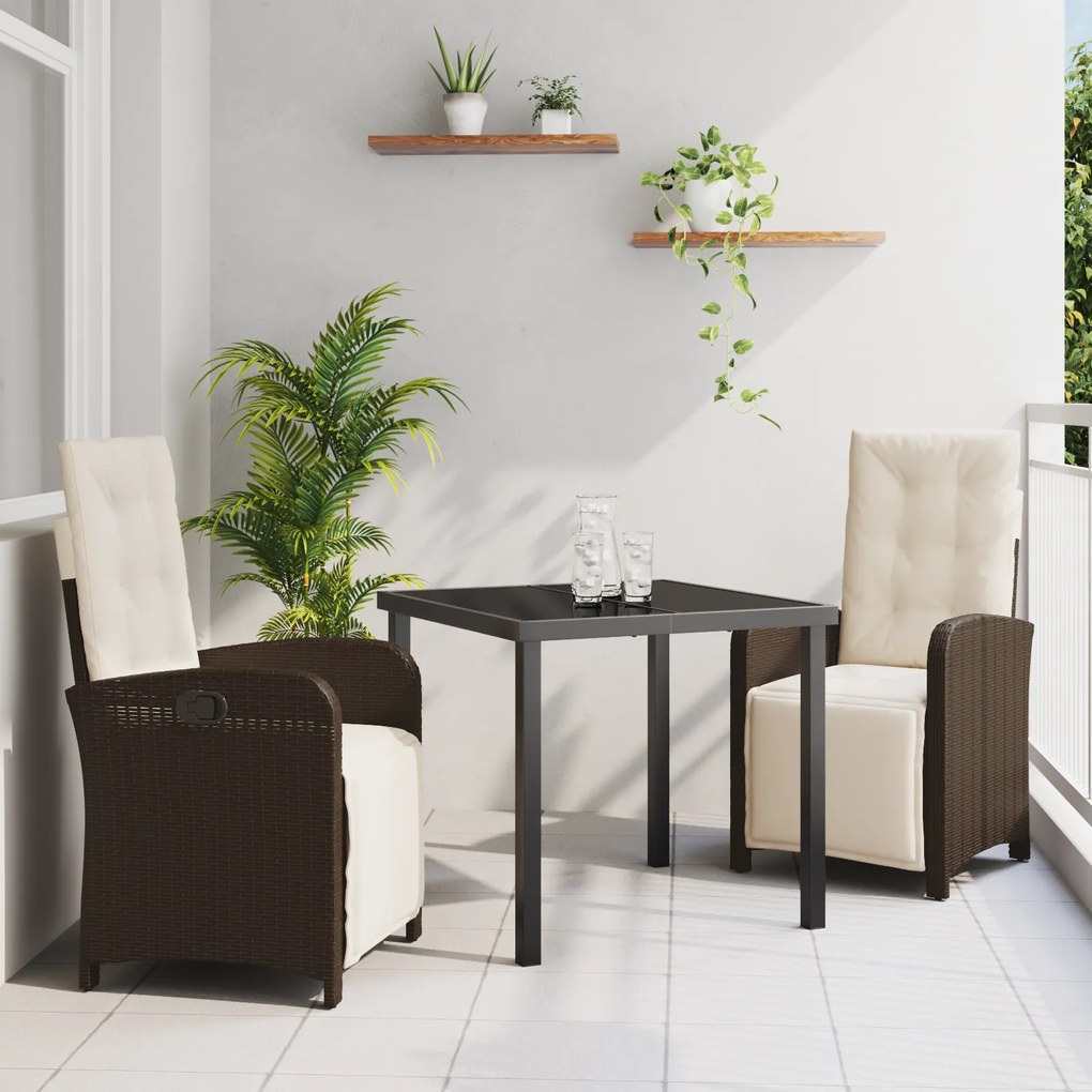 Conjunto de Jantar de Jardim vidaXL com Almofadas Vime Castanho