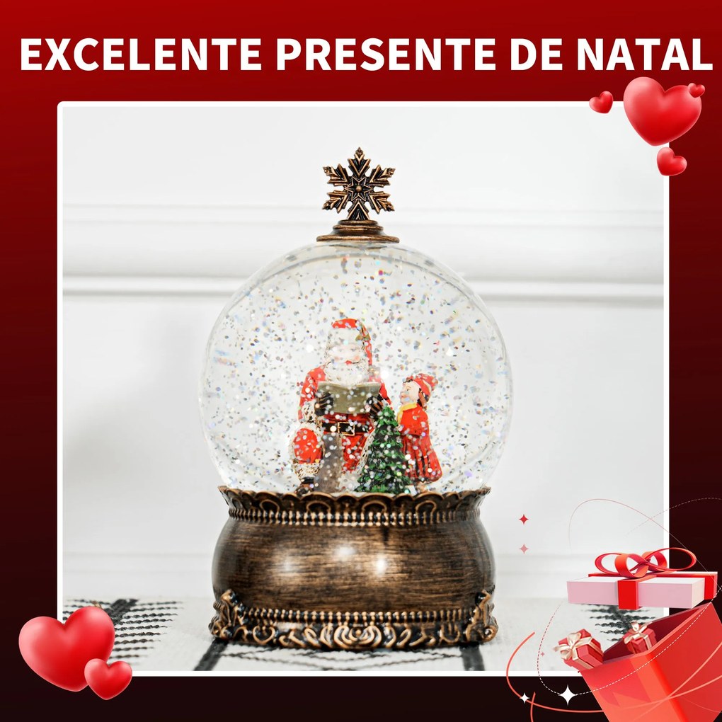 Bola de Neve com Música e Luzes Globo de Neve com Cena de Pai Natal e