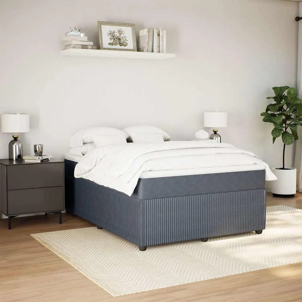 Cama com molas/colchão 160x200 cm veludo cinzento-escuro