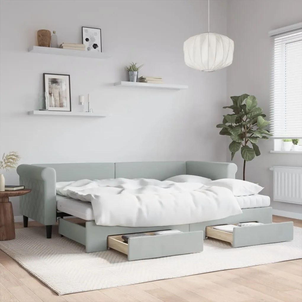 vidaXL Sofá-cama c/ gavetão e gavetas 80x200 cm veludo cinzento-claro